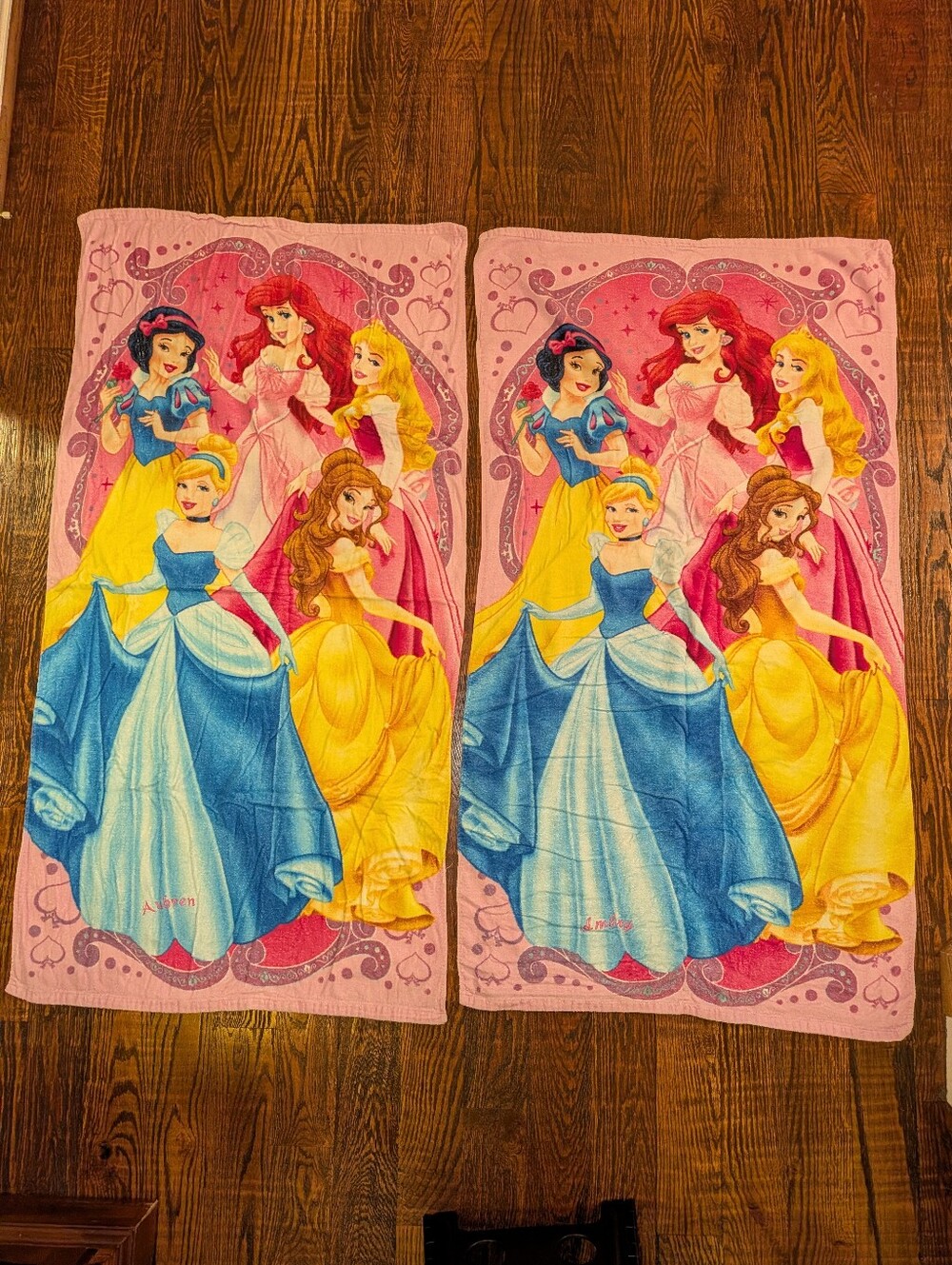 2) Vintage Disney Princess pink beach towel